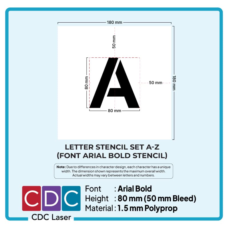 1. SLIDE 2- A TO Z - LETTER STENCIL (80mm Arial Bold)